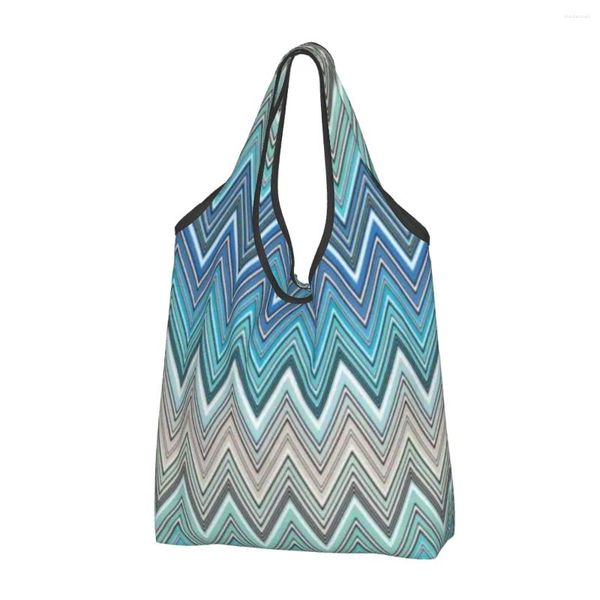 Borse per la spesa Borsa per la casa mimetica personalizzata Borsa per la spesa portatile di grande capacità per donna Borsa a tracolla moderna a zigzag