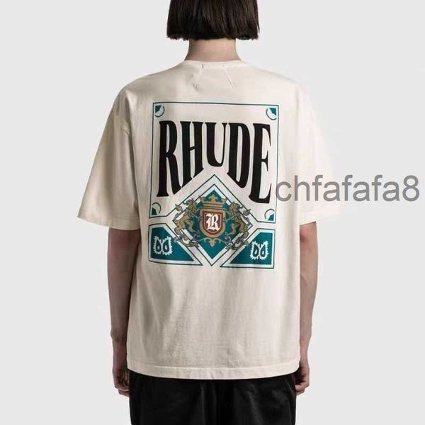 Designer de roupas de moda camisetas Hip Hop Camisetas Rhude American High Street Tendência Marca Verão Homens Mulheres Gênero Livre Jogando Cartas Impressas Algodão Solto Tshi E3W8