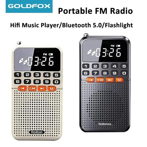 Radyo Taşınabilir FM Mini Radyo Çift Anten Cep Radyo Alıcı Bluetooth 5.0 Hoparlör TF Kart Müzik Çalar LED El Feneri