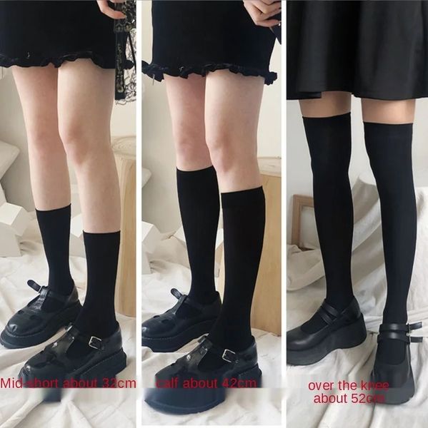 JK Calzini da donna Carino Nero Bianco Velluto Lolita Lungo Tinta unita Ginocchio Alta Moda Kawaii Cosplay Calze di nylon sexy 240111