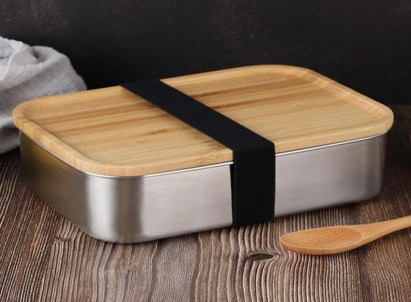 Contenitori per il pranzo da 800 ml con coperchio in bambù Bento Box in acciaio inossidabile Contenitore da cucina a 1 strato3252436