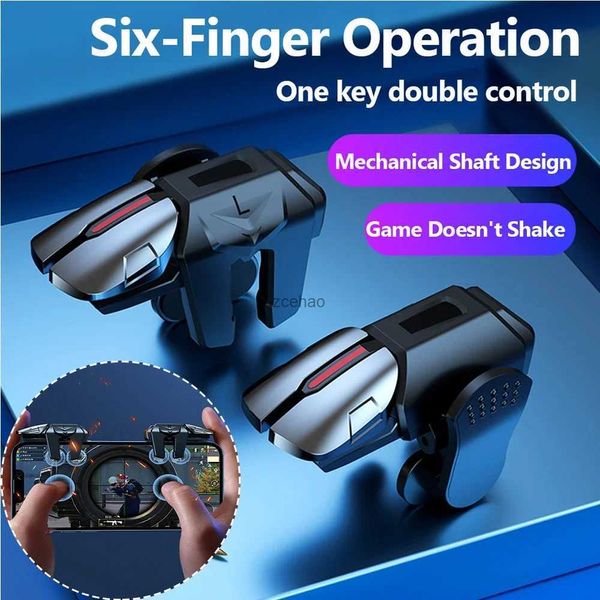 Controladores de jogo Joysticks G21 1 par 6 dedos Game Trigger P4 Controller Gamepad Gaming Mira Shooting Triggers Joystick Botões para dispositivo móvel PUBG