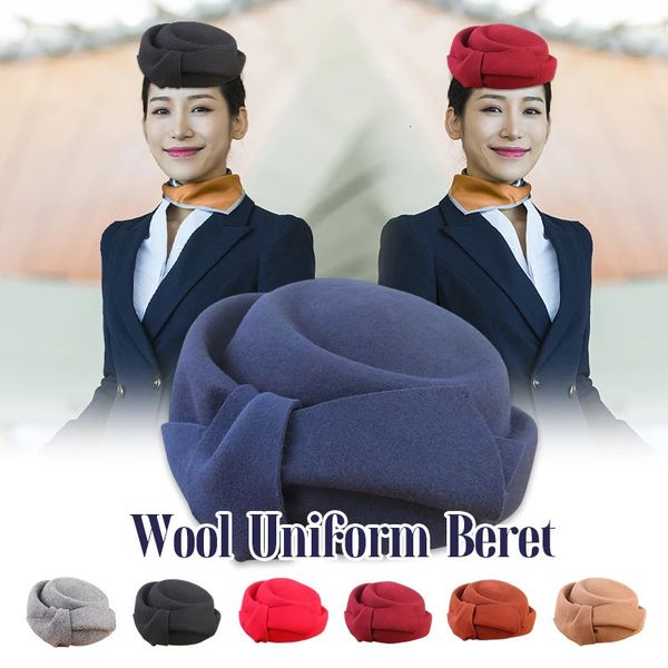 Herbst Winter Dame Elegante Bogen Knoten Wolle Baskenmütze Britischen Stil Retro Mode Frauen Bühne Berets Cosplay Airline Stewardess Kappe 240111