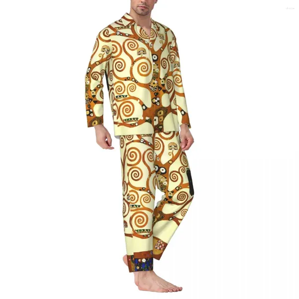 Pigiama da notte da uomo Uomo Gustav Klimt Art Home Pigiami L'albero della vita 2 pezzi Set pigiama vintage Manica lunga Abito oversize moda