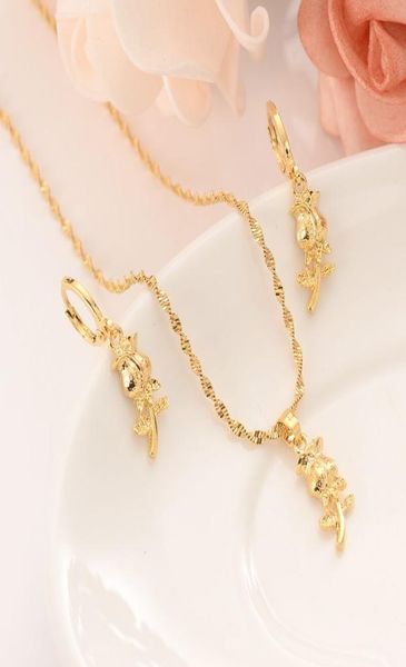 18 k Fine Gold GF fiore di rosa Europa set di gioielli da donna gioielli regalo Dubai orecchini pendenti ciondoli fai da te Cavolo diventa ricco2732482