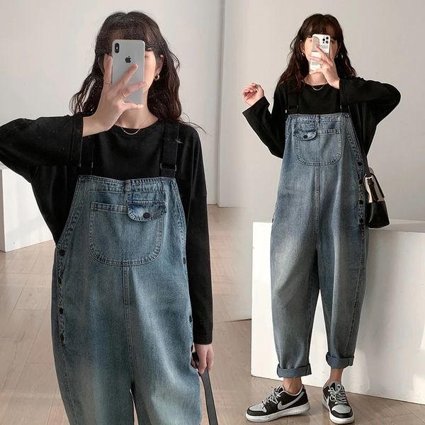 Herbst Plus Größe Mutterschaft Strap Hosen Koreanischen Stil Lose Mode Schwangere Frau Denim Overalls Schwangerschaft Kleidung Overalls 240111