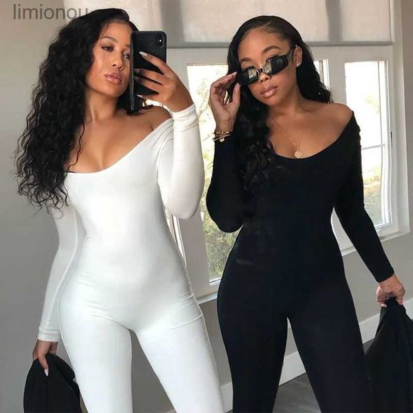 Macacões femininos macacão 1 outono inverno sexy macacões de lã feminino alta elástica manga longa branco bodysuit de uma peça macacões pretos combinaison femmel240111