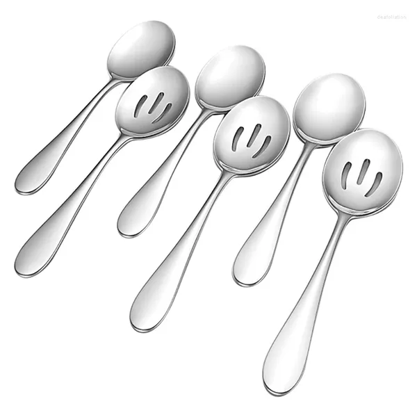 Colheres Conjunto grande de 6 utensílios polidos com espelho de aço inoxidável para mistura de cozinha - Inclui 3