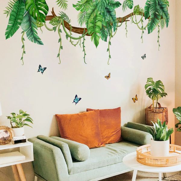 T44 # plantas grandes árvores folhas borboletas adesivo de parede crianças quarto fundo decoração para casa mural papel de parede vivo 240112