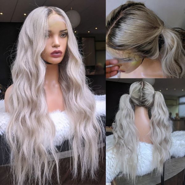 Cremige blonde Perücke mit Asche-Highlights, Vollspitze-Perücke, HD-Lace-Front-Echthaar-Perücken, 200 % vorgezupfte Wasserwellen-Perücke für Frauen