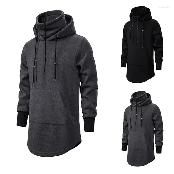 Felpe con cappuccio da uomo 2024 Felpa autunno e inverno Cappotto casual ampio comodo con cappuccio nero scuro di media lunghezza per uomo