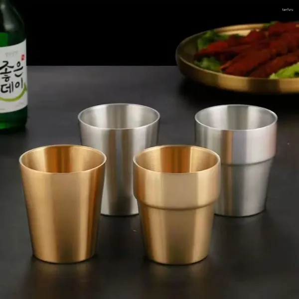 Tumblers Paslanmaz Çelik Altın Gümüş Bira Bardağı Yeniden Kullanılabilir Kırılmaz Buzlu Soju Kupa Yalıtım Ev Restoran Tumbler