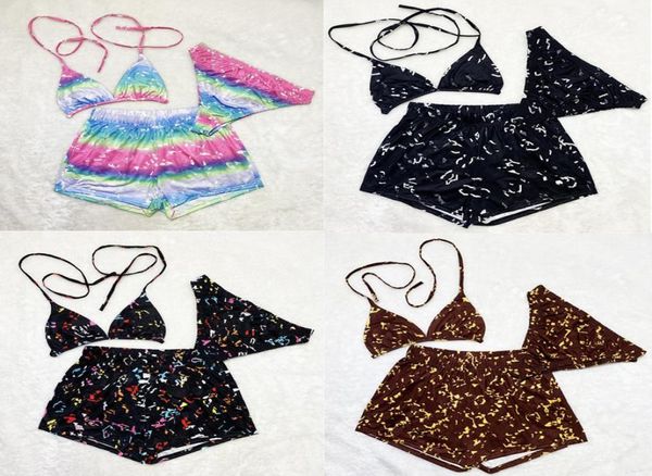 3pcs Set Kadın Mayo Klasik Mektup Bikini Takım Moda Tasarımcısı Laceup Sutyen Üst ve Kılavuz ve Şort 3 Parça Kıyafet Seks4005570