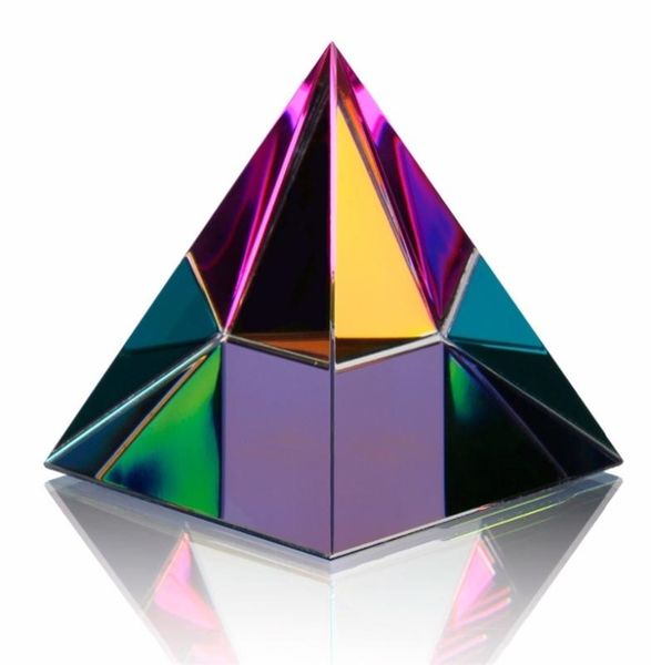 Hd cristal iridescente pirâmide arte decoração energia cura estatueta feng shui paperweight casa sala de estar decoração multi cor t4733427