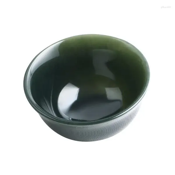 Çay Bardakları Doğal Yeşil Yeşim Çay Çarı Sağlık Gongfu TeAware Orijinal Hetian Nephrite Jades Stone Bowl Tören Ustası