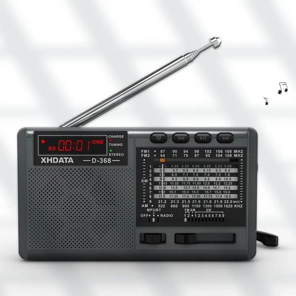 XHDATA D368 Radio portatile FM AM SW Ricevitore a onde corte Lettore MP3 stereo wireless con jack per scheda TF 4Ω3W USB 240111