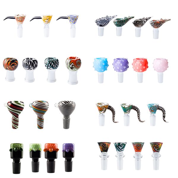 Shisha-Zubehör, berauschende farbige Glas-Räucherschale, 14 mm, 18 mm männliche Schale mit Griff, schöne Rutsche für Bubbler, Aschefänger, Bongschalen