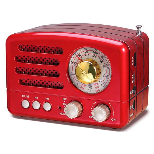 PRUNUS J160 klassischer Retro-FM-AM-Desktop-Radioempfänger, wiederaufladbar, tragbar, MP3-Radios, Stereo, 3 W, Bluetooth-Lautsprecher, AUX, USB 240111
