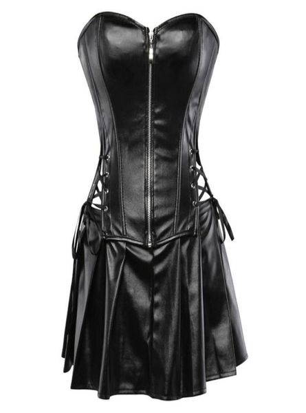 Черное платье-корсет из искусственной кожи с баской, мини-юбка с баской, сексуальное женское белье, обтягивающий костюм, ночная рубашка S6XL, большие размеры 5276683