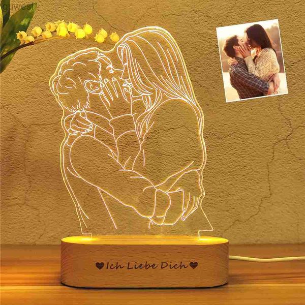 Luci notturne Foto personalizzata personalizzata Lampada 3D Testo Camera da letto personalizzata Luce notturna Matrimonio Anniversario Compleanno Festa della mamma Regalo del papà YQ240112