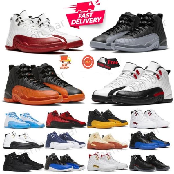 Cherry 12s Red Taxi Scarpe da basket 12S Brilliant Orange Black Taxi Hyper Royal Playoffs Twist Dark Concord Reverse Flu Game French Blue Mens Sneakers Trainer