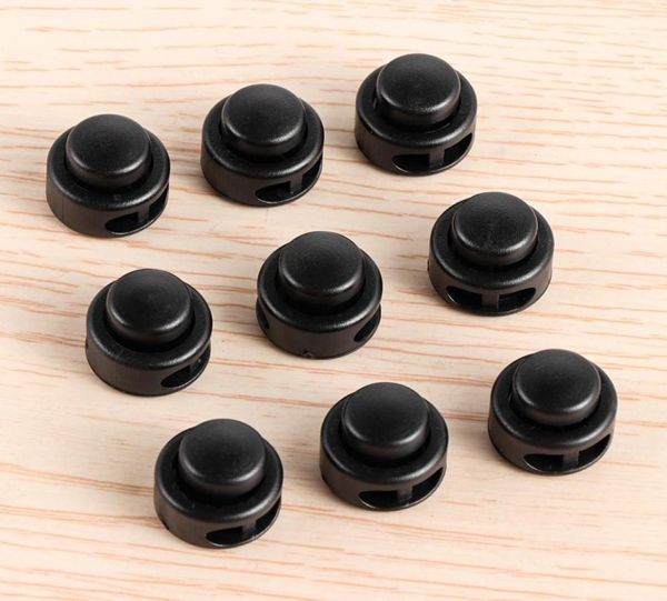 200 pz 2 Fori Nero 11x17mm Morsetto di Blocco del Cavo Toggle Button Clip Stopper Fibbia a Molla Lacci Delle Scarpe Zaino Borsa Parti Accessori3085126