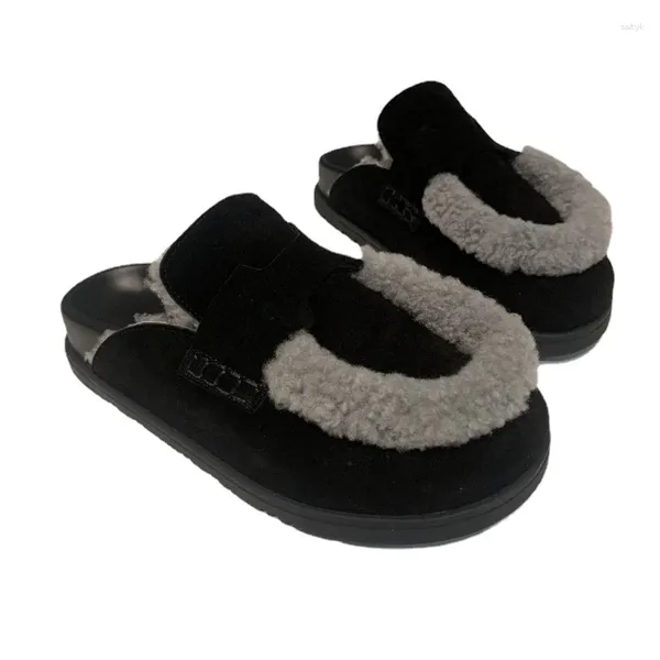 Hausschuhe VII 2024 Damen-Slipper, Winterschuhe, reine Wolle, umlaufender Kopf, dicker Boden, faule Damen im Angebot