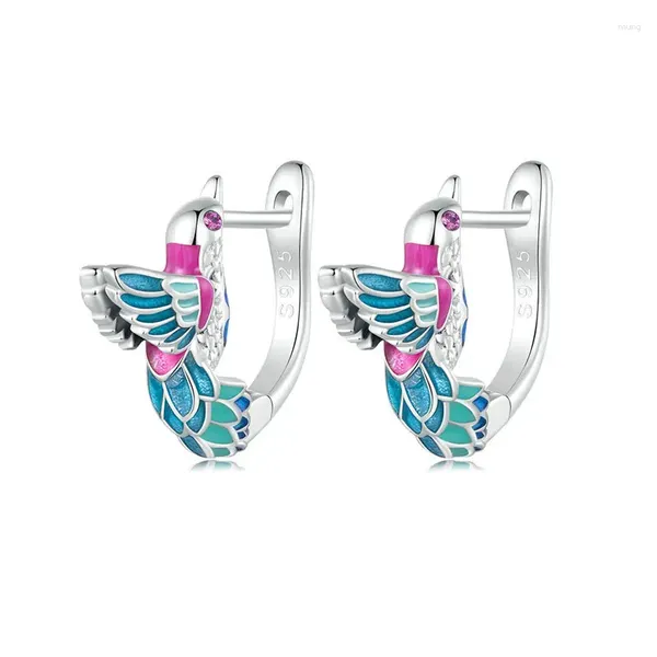 Orecchini a bottone Autoprodotto Colibrì colorato Ciondoli in argento sterling 925 Gioielleria raffinata che si adatta al regalo di compleanno originale di San Valentino