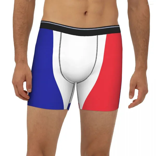 Cuecas Bandeira da França Breathbale Calcinha Masculina Cueca Imprimir Shorts Boxer Briefs Estendidos