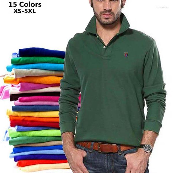 Polos masculinos XS-5XL primavera outono para hombre camisa polo masculina manga longa hommes roupas de algodão t-shirts lapela dos homens topos