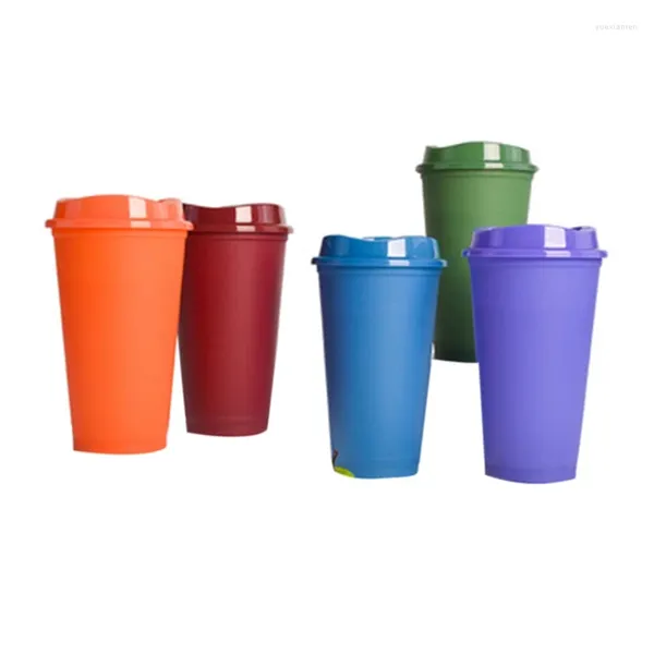 Xícaras pires 5 PCs/conjunto 16 oz de cor plástica reutilizável alteração de café fria com tampa de produtos de cozinha de bebidas domésticas