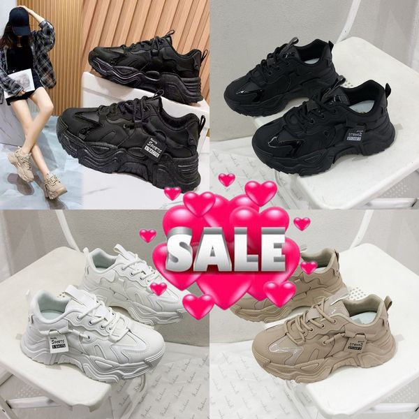 Frauen Chunky Sneakers Koreanischen Stil Frühling Herbst Atmungsaktive Lace Up Papa Schuhe Runde Kopf Keile Trainer