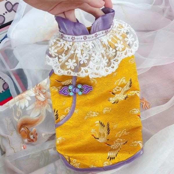 Vestuário para cães Tang terno ano chinês roupas para animais de estimação cheongsam gato filhote de cachorro roupas primavera verão traje yorkie pomeranian poodle camisa