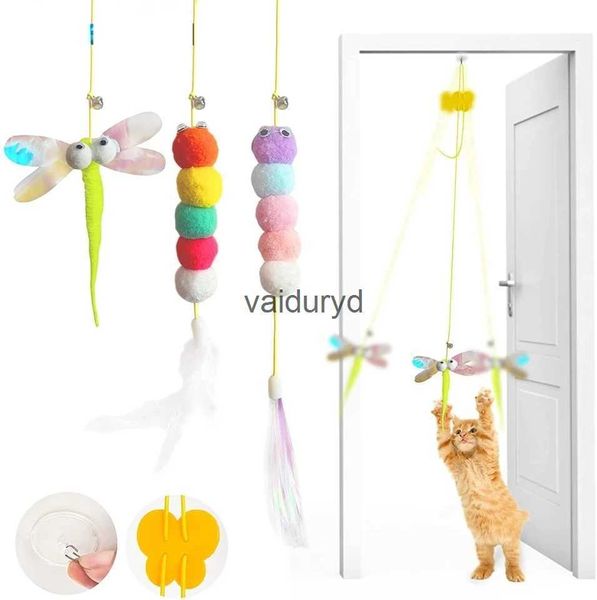 Brinquedos para gatos 1/3 / 5pcs Brinquedo interativo para gatos de estimação Elástico Corda para arranhar porta retrátil Pendurado Brinquedos engraçados para animais de estimação Brincando Teaser Cat Suppliesvaiduryd