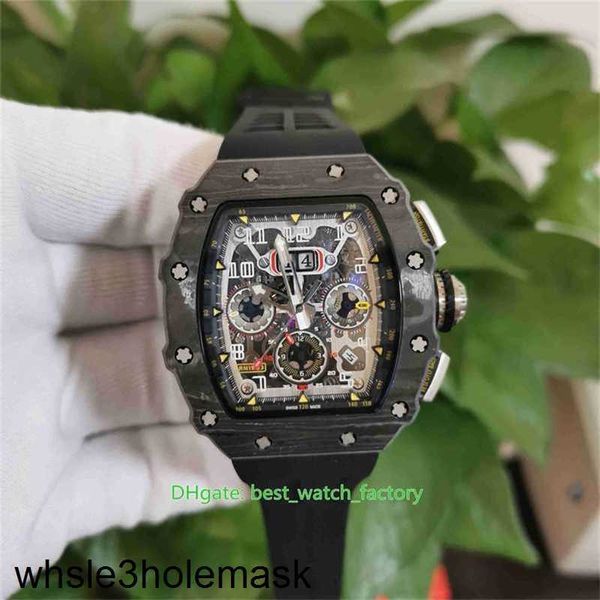 Relógios Designer de Moda Vendendo Richardmill Qualidade 50mm 40mm Rm11-03 Esqueleto Fibra de Carbono Bandas de Borracha Safira Transparente Mecânica Au 3xq0