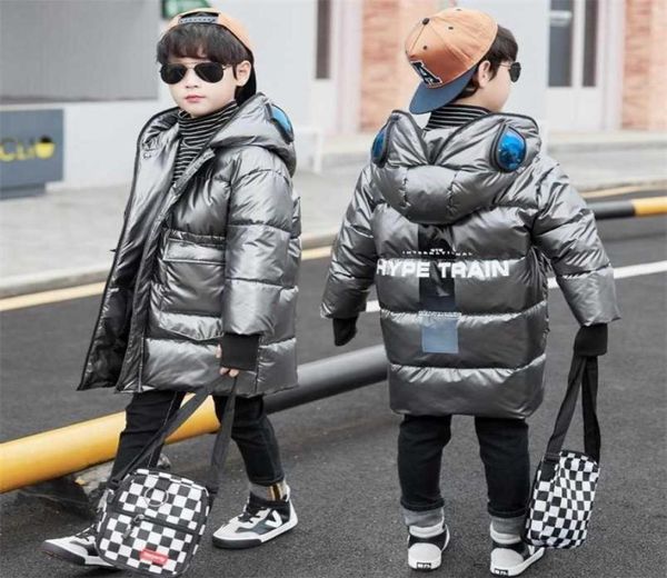 Meninos parker inverno algodão para baixo jaqueta grande crianças039s óculos casaco de comprimento médio bonito crianças roupas de couro brilhante 2112032238551