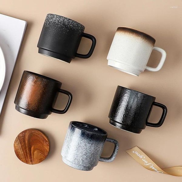 Canecas estilo japonês criativo retro caneca cerâmica xícara de chá copos de água simples escritório café com tampa colher casa cozinha drinkware