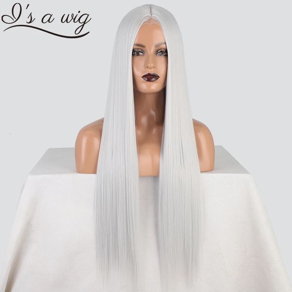 I's a Wig Parrucca lunga diritta grigia Parrucche sintetiche per le donne Bionda Nero Arancione Colore Parte centrale Parrucca Cosplay Fibra resistente al calore 240111