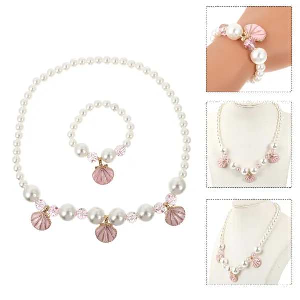 Collana orecchini set braccialetto di perle finte kit di gioielli per bambini e bambina bambina in acrilico