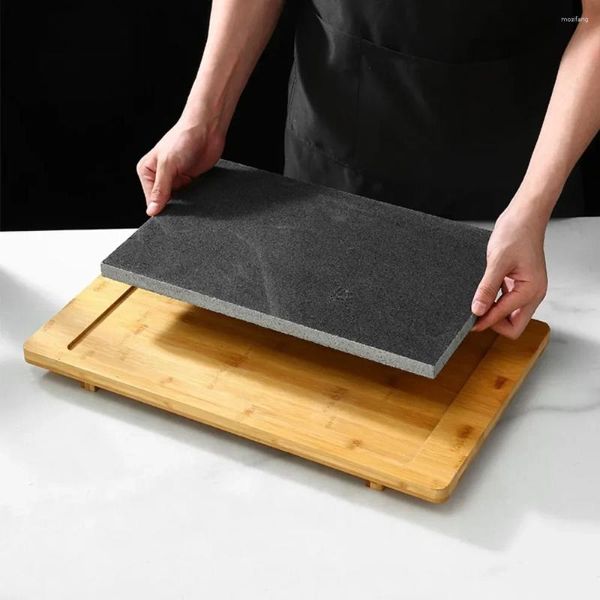 Plakalar 30x20x1.5cm taş ızgara kızartma biftek tava granit Avrupa tipi ısınma tepsisi arduvaz restoran
