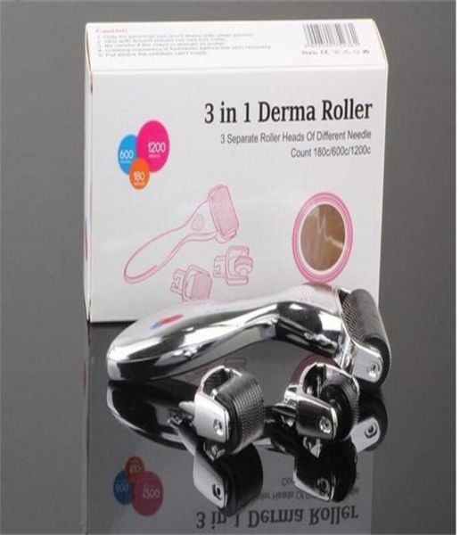 Kit 3in1 Derma Roller per corpo, viso e occhi Micro rullo ad aghi 180 600 1200 aghi Pelle DermaRoller5795721