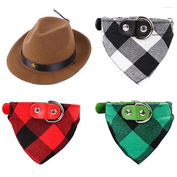 Coleiras de cão gato cowboy chapéu triangular cachecol tamanho animal de estimação ajustável macio sombrero e bandana multiuso traje conjunto para