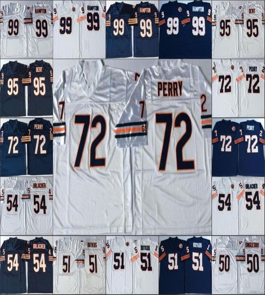 Maglie da uomo vintage cucite da abbigliamento da calcio 99 Dan Hampton 95 Richard Dent 72 William Perry 54 Brian Urlacher 51 Dick Butkus Mike Singletary6774313