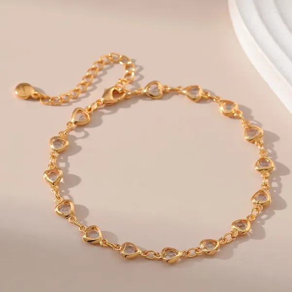 Link pulseiras coração branco zircão pulseira de luxo simples fino 18k banhado a ouro corrente de metal fácil de combinar moda negócios festa jóias presentes