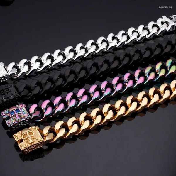 Braccialetti con ciondoli Bracciale scheletro in acciaio inossidabile stile punk moda per uomo Tendenza personalizzata Titanio cubano all'ingrosso