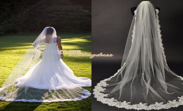 Velo da sposa alla moda con lunghezza cappella a uno strato Mantiglia da sposa in tulle bianco di alta qualità 2854041