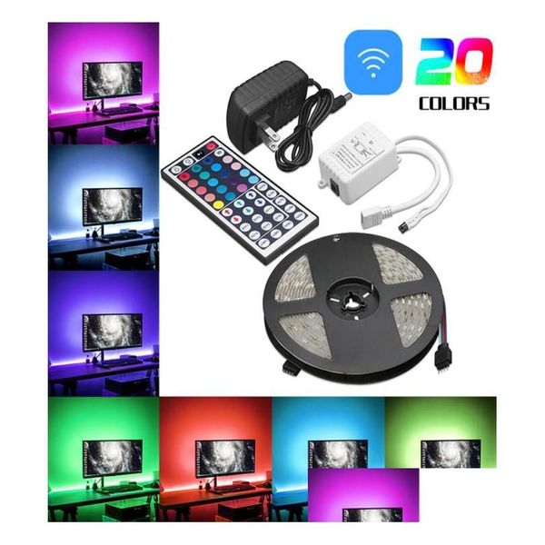 Andere mobiele telefoonaccessoires 5M Rgb 5050 waterdichte ledstrip licht Smd 44 sleutel afstandsbediening 12V Us Eu Power Fl Kit flexibel met opp Bag12 Dhlwu