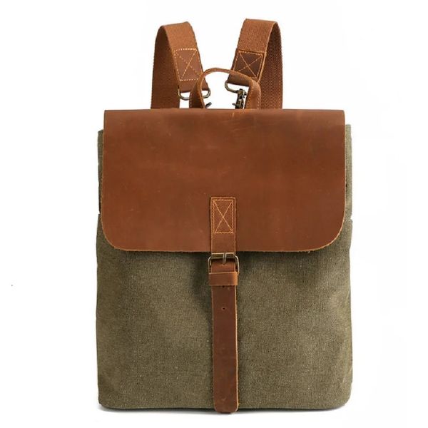 Vintage Canvas Rucksack Damen Retro Rückentaschen Crazy Horse Leder Damen Reisetaschen Umhängetaschen 240112