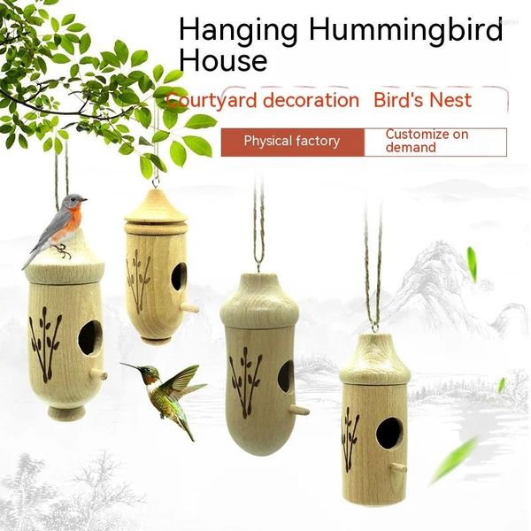 Outros suprimentos de pássaros ninho de pássaro casa de madeira DIY artesanato pátio decoração alimentador ao ar livre pendurado beija-flor