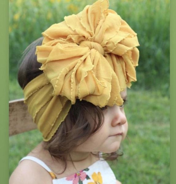 Neue Turban Mode Falten Spitze Haar Bögen Stirnband Für Kinder Headwrap Weiche Chiffon Großen Bogen Elastische Mädchen Haare Zubehör3664202